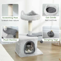 PawHut 28" Cat Tree Tower with Plush Top Bed, Cozy Condo, Sisal Scratching Post, Perch, Dangling Ball, Light Grey(m-5)