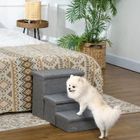 PawHut Dog Stairs, 3-Tier Dog Steps for High Bed Couch with Storage Box, Portable Dog Ramp Home Ladder for Small Cat and Dog(m-8)