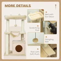 PawHut 39.25'' Cat Tree Tower Multi-Level Kitten House with Scratching Post Condo Hammock Bed Ball Toy - Beige(m-7)