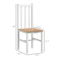 HOMCOM Farmhouse Dining Table Chairs, Set of 4 Pine Wood Kitchen Table Chairs with Slat Back for Living Room, Bedroom, White(m-3)