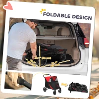 PawHut Foldable Pet Stroller with Universal Front Wheels, Shock Absorber, Dog Cat Carriage for Large & Medium Dogs, Red(m-5)