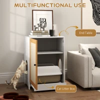 PawHut Cat Litter Box Enclosure, Hidden Litter Box Furniture with Pull-Out Tray, Storage Cabinet, Scratching Mat, Oak(m-7)