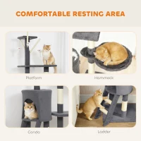 PawHut 53" Cat Tree Tower, Kitten Activity Centre with Scratching Posts, Condo, Perches, Ladder, Hammock, Dangling Toys, Dark Grey(m-5)