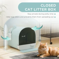 PawHut Fully Enclosed Cat Litter Box with Lid & Drawer Design, Covered Litter Box Anti-Leakage, Anti-Splashing, for Indoor Cats from Kitten to Adult, with Scoop & Mat, Easy Clean, Odor Control, Green(m-5)