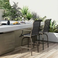 Outsunny Set of 2 Outdoor Swivel Bar Stools with Armrests, Bar Height Patio Chairs with Steel Frame for Balcony, Poolside, Backyard, Black(m-8)