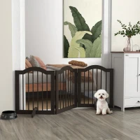 PawHut 24" Freestanding Pet Gate For Dogs with 2 Support Feet, Coffee(m-8)
