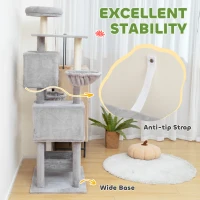 PawHut 66 Inch Large Cat Tree with 2 Door Condos, 3 Big Hammocks, Plush Top Perch, Sisal Scratching Posts, Light Grey(m-7)