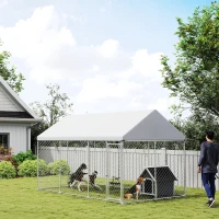 PawHut Galvanized Steel Outdoor Dog Kennel with Roof, Safety Lock, for Backyard, 13.1' x 7.5' x 7.8'(m-8)