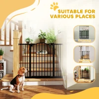 PawHut Extra Tall Dog Gate with Door, Pressure Fit, Auto Close, Double Locking for Doorways Hallways Stairs, 29"-39", Black(m-9)