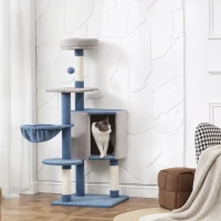 PawHut 48" Modern Cat Tree with Condo, Hammock, Perch, Sisal Scratching Posts, Toy Ball, for Indoor Cats, Blue and Grey(m-8)