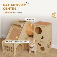 PawHut Multi-Level Cardboard Cat House, Corrugated Cardboard Play Condo with Scratching Pads for Indoor Kittens(m-4)