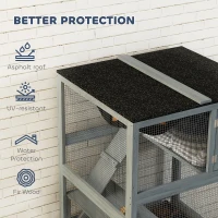 PawHut 66"H Catio Outdoor Cat Enclosure on Wheels with Hammock Multiple Platforms Resting Condo Ramps for 1-3 Cats, Grey(m-7)