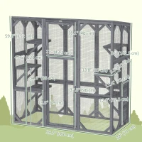 PawHut Outdoor Cat Enclosure with 6 Jumping Platforms, Weatherproof Roof, Large Front Door for 1-3 Cats, 59" x 28" x 60", Grey(m-3)