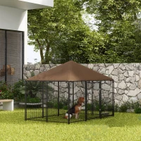 PawHut Outside Dog Kennel, 6.9' x 4.6' x 5' Puppy Play Pen with Canopy, Garden Playpen Fence Crate with Rotating Bowl, Black(m-10)
