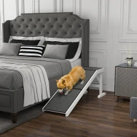 PawHut Pet Ramp Bed Steps for Dogs Cats Non-slip Carpet Top Platform Pine Wood 59"L x 16"W x 20"H White(m-1)