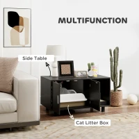 PawHut Cat Litter Box Enclosure, Cat House End Table with Scratcher, Black(m-4)
