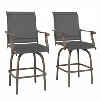 Outsunny Set of 2 Outdoor Swivel Bar Stools with Armrests, Bar Height Patio Chairs with Steel Frame for Balcony, Poolside, Backyard, Black