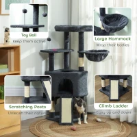 PawHut 47 Inch Cat Tree, Cat Tower for Indoor Cats with Cozy Condo, Bed, Toy Balls, Sisal Scratching Posts, Hammock, Dark Grey(m-6)