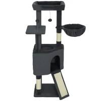 PawHut 47 Inch Cat Tree, Cat Tower for Indoor Cats with Cozy Condo, Bed, Toy Balls, Sisal Scratching Posts, Hammock, Dark Grey(m-2)