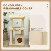 PawHut 39.25'' Cat Tree Tower Multi-Level Kitten House with Scratching Post Condo Hammock Bed Ball Toy - Beige(m-6)