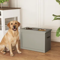 PawHut Elevated Dog Bowls for Large Dogs with Storage 2 Stainless Steel Dog Bowls， Elevated Base for Large Dogs, Grey(m-8)