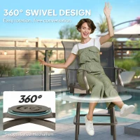 Outsunny Set of 2 Outdoor Swivel Bar Stools with Armrests, Bar Height Patio Chairs with Steel Frame for Balcony, Poolside, Backyard, Black(m-4)
