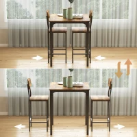 HOMCOM 3 Piece Pub Table and Chairs, Small Kitchen Table and Chairs, Square Dining Table with 2 Stools, Rustic Brown and Black(m-7)