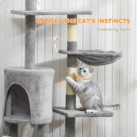PawHut 53" Cat Tree Tower, Kitten Activity Centre with Scratching Posts, Condo, Perches, Ladder, Hammock, Dangling Toys, Grey(m-7)