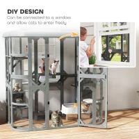 PawHut Catio Outdoor Cat Enclosure, 71" Wooden Cat House with Platforms, Condos and Waterproof Cover for 2–3 Kittens, Grey(m-6)