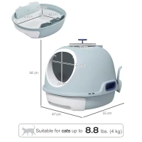 PawHut Cat Litter Box Toilet with Lid, Covered Litter Box with Scoop, Enclosed Drawer and Skylight, Blue(m-3)