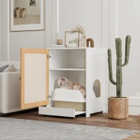 PawHut Cat Litter Box Enclosure, Hidden Litter Box Furniture with Pull-Out Tray, Storage Cabinet, Scratching Mat, Oak(m-1)