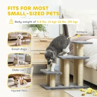 PawHut Cat Stairs with 2 Sisal Scratching Post for High Bed Couch, Adjustable 3-Tier Pet Stairs, White & Grey(m-7)