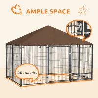 PawHut Outside Dog Kennel, 6.9' x 4.6' x 5' Puppy Play Pen with Canopy, Garden Playpen Fence Crate with Rotating Bowl, Black(m-8)