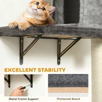 PawHut 4Pcs Cat Wall Shelves with Scratching Post & Pad, Condo, Hammock, Bed, Step, Hanging Pompoms, Perches(m-4)