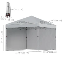 Outsunny 10' x 10' Pop Up Canopy with Sidewalls, Roller Bag, Height Adjustable Instant Tent for Outdoor Garden Patio, Light Grey(m-3)