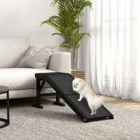 PawHut Pet Ramp Bed Steps for Dogs Cats Non-slip Carpet Top Platform Pine Wood 59"L x 16"W x 20"H Black(m-8)