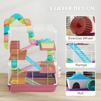 PawHut 5 Tiers Hamster Cage Portable with Exercise Wheels Play Tube Water Bottle Dishes House Ladder for Gerbils, Purple(m-6)