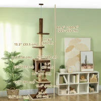PawHut 89"-100" Floor to Ceiling Cat Tree with Scratching Post, Cat House, 3-Steps, Hanging Ball, Perches, Anti-tip Kit, Brown(m-3)