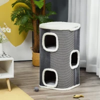 PawHut 4-Story Cat House for Indoor, Cat Condo with Sisal Scratching Surface, Removable Cushion, 16" x 16" x 29", Grey(m-8)