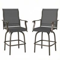 Outsunny Set of 2 Outdoor Swivel Bar Stools with Armrests, Bar Height Patio Chairs with Steel Frame for Balcony, Poolside, Backyard, Black(m-11)