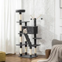 PawHut 59 Inch Large Cat Tree with Sisal Scratching Posts, Cozy Condo, Top Perch, Ladder and Interactive Balls, Dark Grey(m-8)