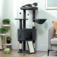 PawHut 47 Inch Cat Tree, Cat Tower for Indoor Cats with Cozy Condo, Bed, Toy Balls, Sisal Scratching Posts, Hammock, Dark Grey(m-8)