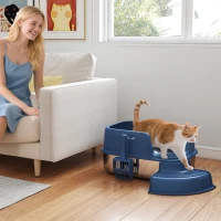 PawHut Stainless Steel Cat Litter Box, Cat Litter Box with High Side and Scoop, Anti-Leakage, Easy to Clean, Navy Blue(m-1)