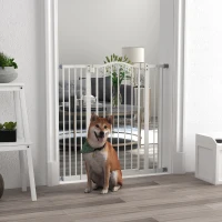 PawHut Extra Tall Dog Gate with Door, Pressure Fit, Auto Close, Double Locking for Doorways Hallways Stairs, 29"-39", White(m-1)