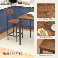 HOMCOM 3 Piece Pub Table and Chairs, Small Kitchen Table and Chairs, Square Dining Table with 2 Stools, Walnut and Black(m-4)