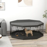 PawHut 8 Panels Foldable Dog Playpen with Bottom Pad & Top Cover, 24" High(m-1)