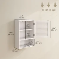 HOMCOM Bathroom Cabinet, Wall Mounted Storage Cabinet with Adjustable Shelves, 40 x 20 x 60 cm, White(m-3)