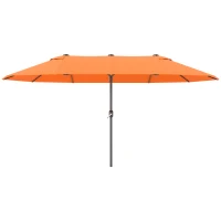 Outsunny 15' Outdoor Patio Umbrella with Twin Canopy Sunshade Steel Table Umbrella with Lift Crank Orange(m-2)