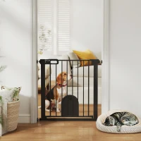 PawHut 30"-32" Extra Wide Pet Gate Barrier with Small Door, 30"H Dog Gate with Safety Gate Barrier, Stair Pressure Fit, Black(m-8)