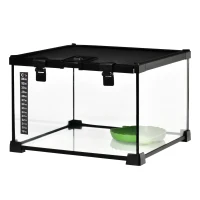 PawHut Glass Reptile Terrarium with Thermometer, Water Basin, Full View Visually for Lizards, Horned Frogs, Snakes, Spiders(m-2)